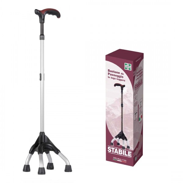 Bastone Da Passeggio 4 Pieghe In Lega Alluminio - Regolabile 72-95cm, Antiscivolo, Rosso/Nero